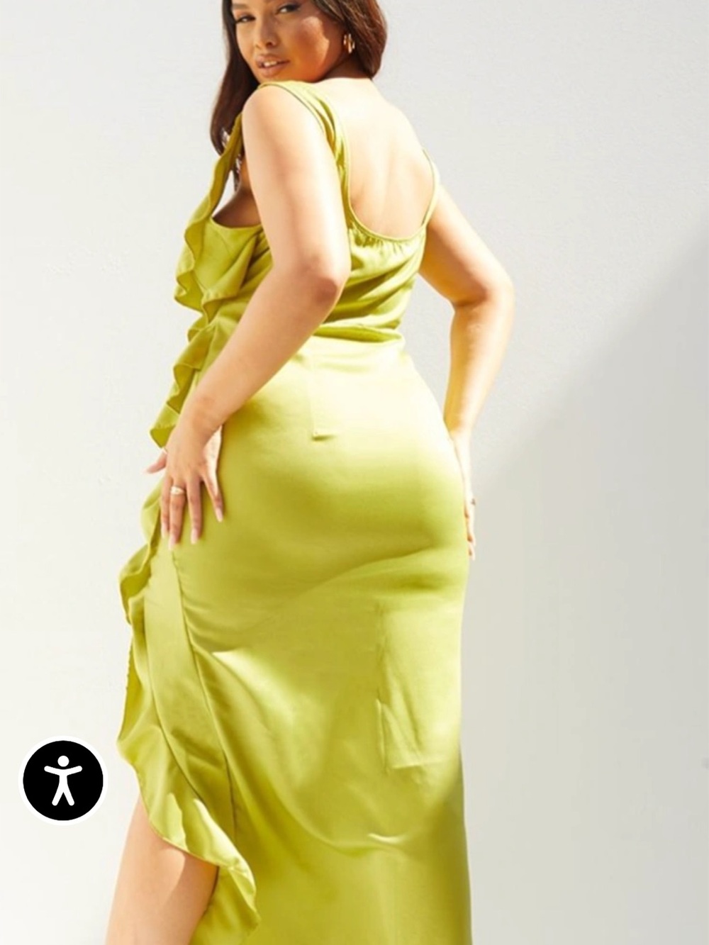 PrettyLittleThing Olive Green Ruffle High-Low Dress - Picture 2 of 9